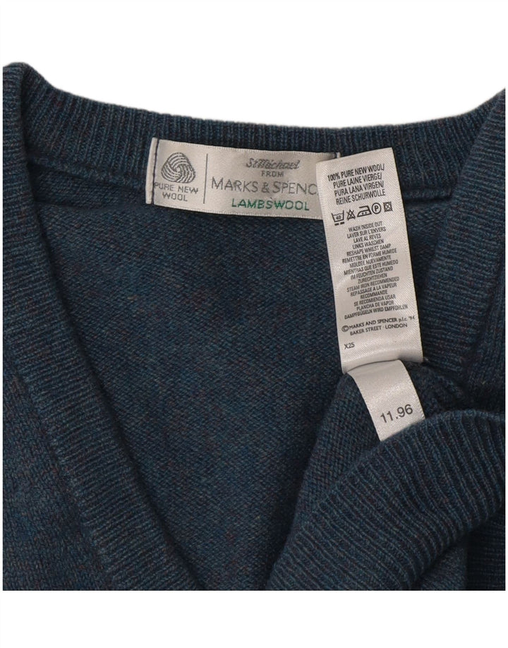 Maglione da uomo Marks & Spencer con scollo a V piccolo lana d'agnello blu