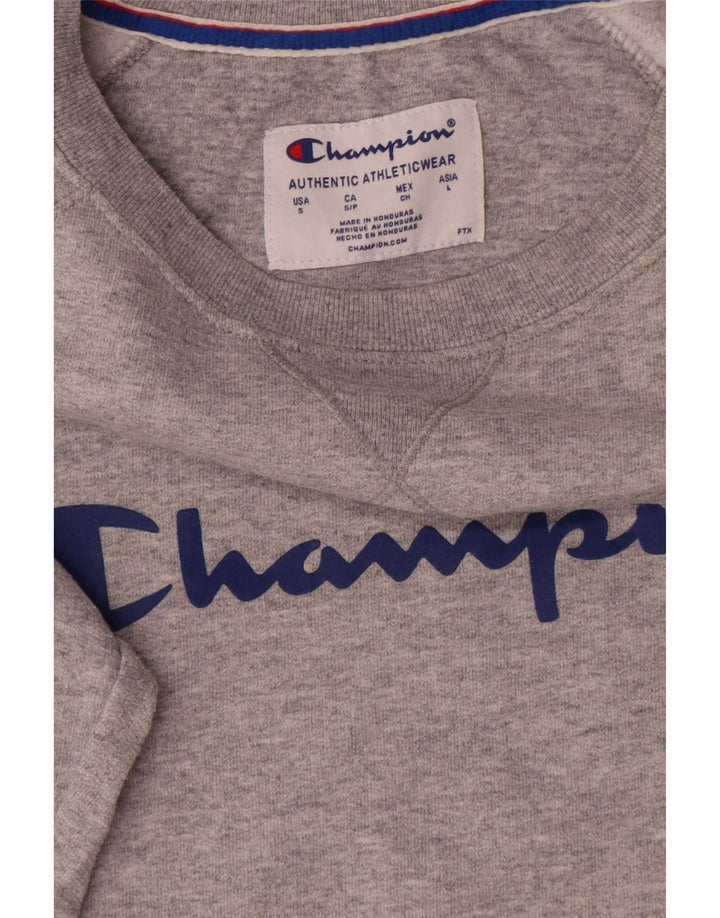 Felpa grafica da uomo Champion, maglione piccolo, cotone grigio