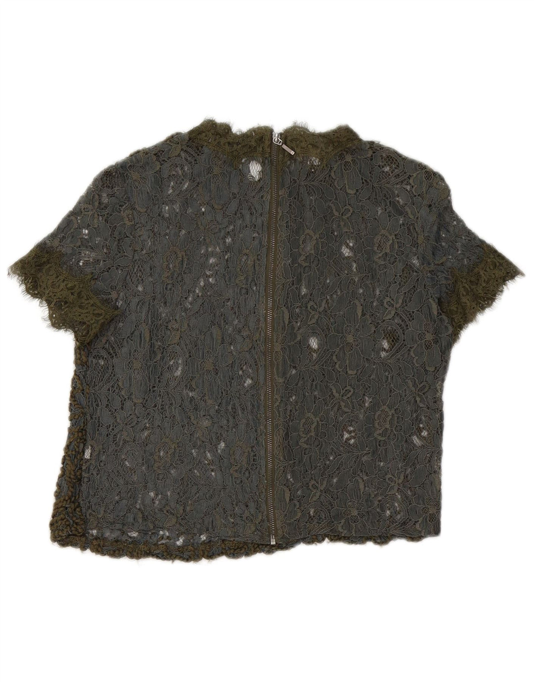 Top corto trasparente in pizzo da donna Zara UK 10 piccolo kaki floreale