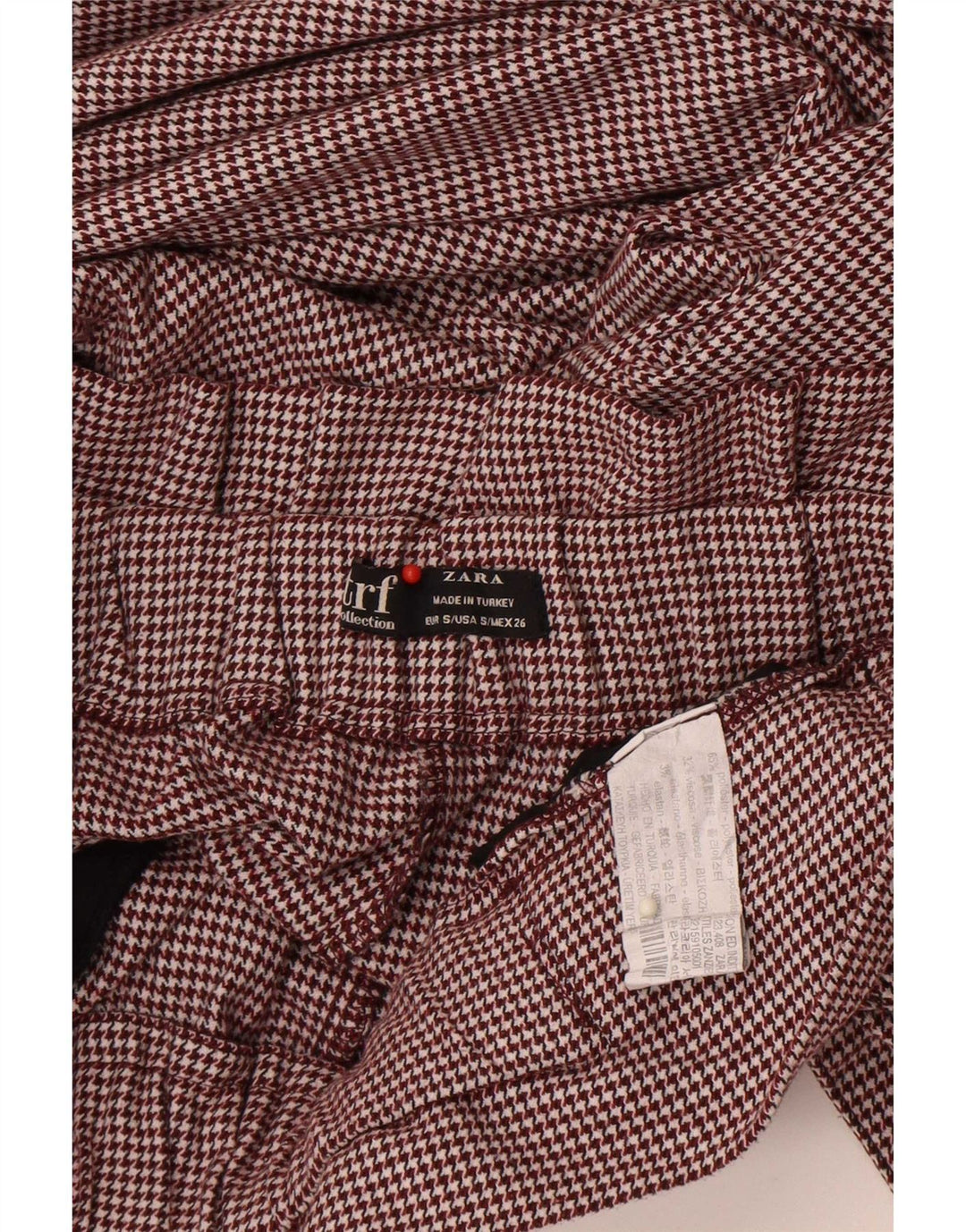 Pantaloni Capri a vita alta da donna Zara piccoli W26 L23 poliestere a quadri marroni