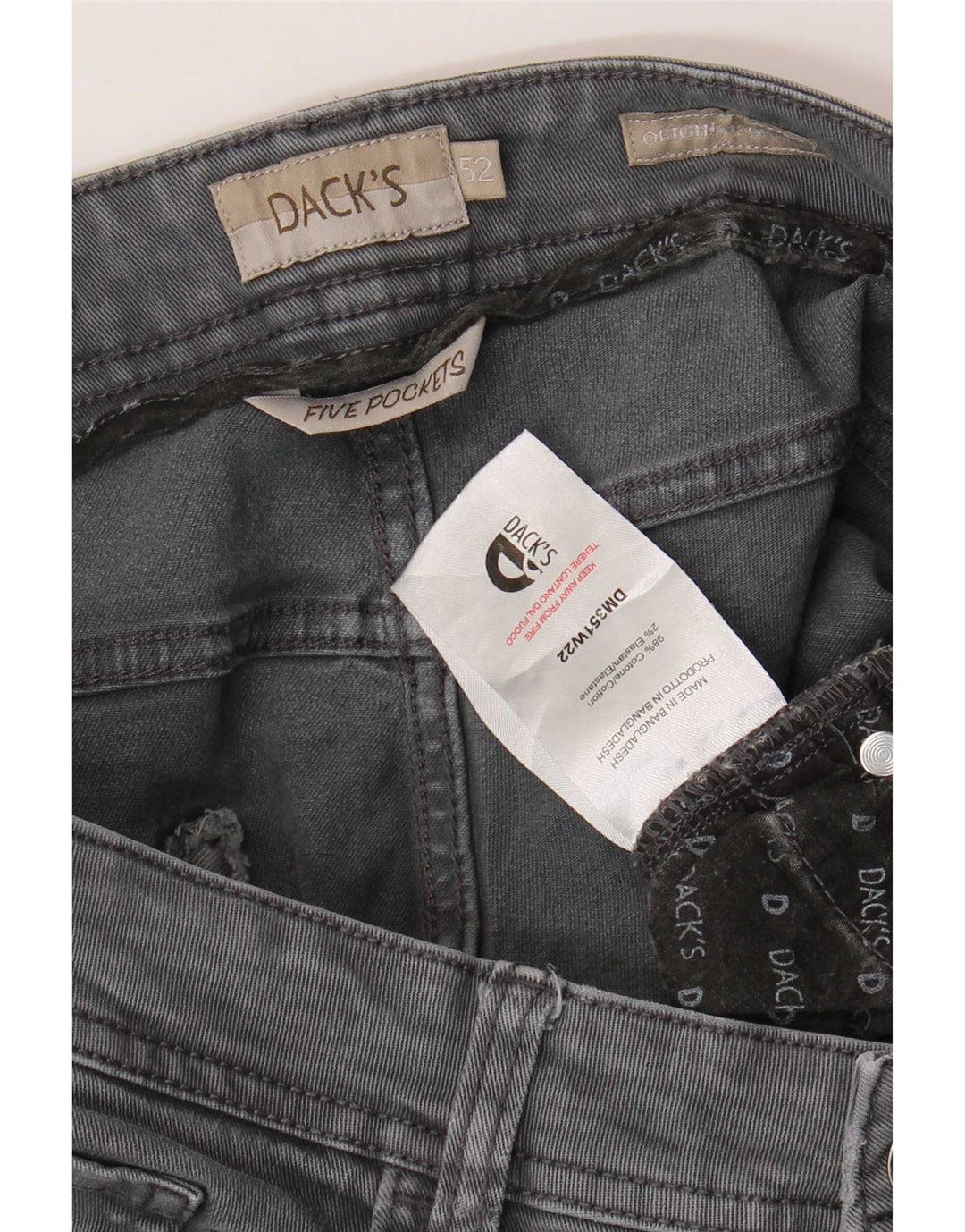 Jeans slim da uomo Dack's IT 52 XL W34 L31 Cotone grigio