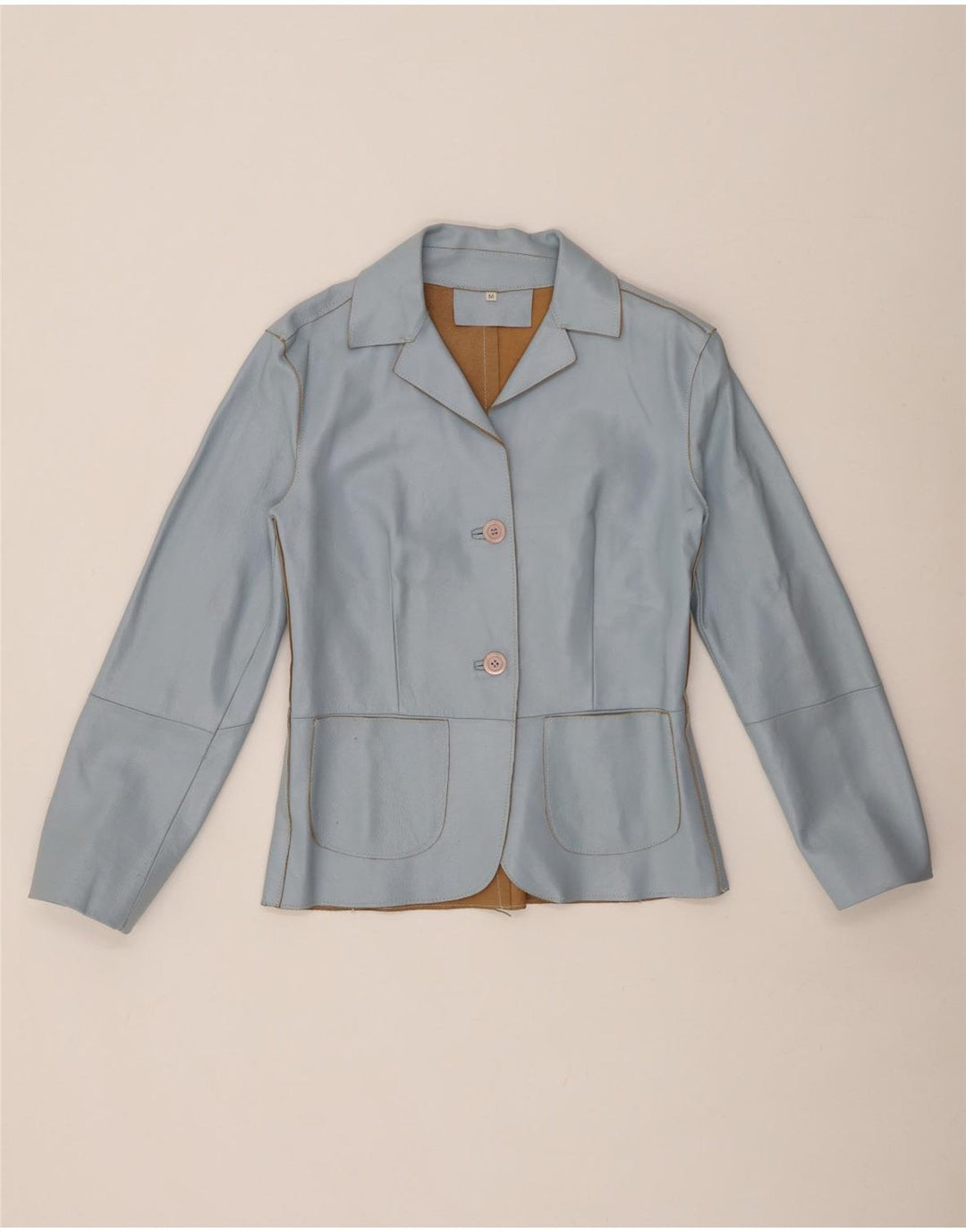 Giacca blazer in pelle da donna a 2 bottoni VINTAGE UK 12 blu medio