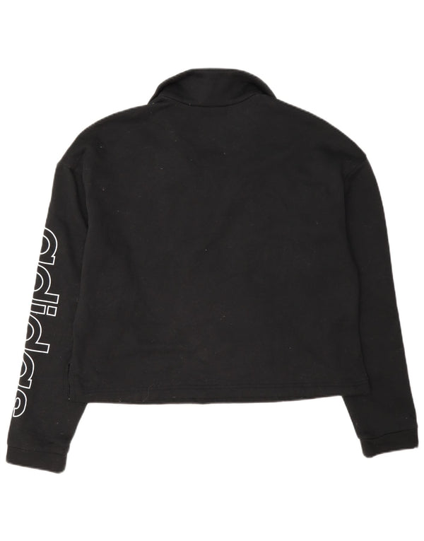 Felpa Adidas da donna con collo corto e grafica con zip, maglione, UK 16/18, grande, nera