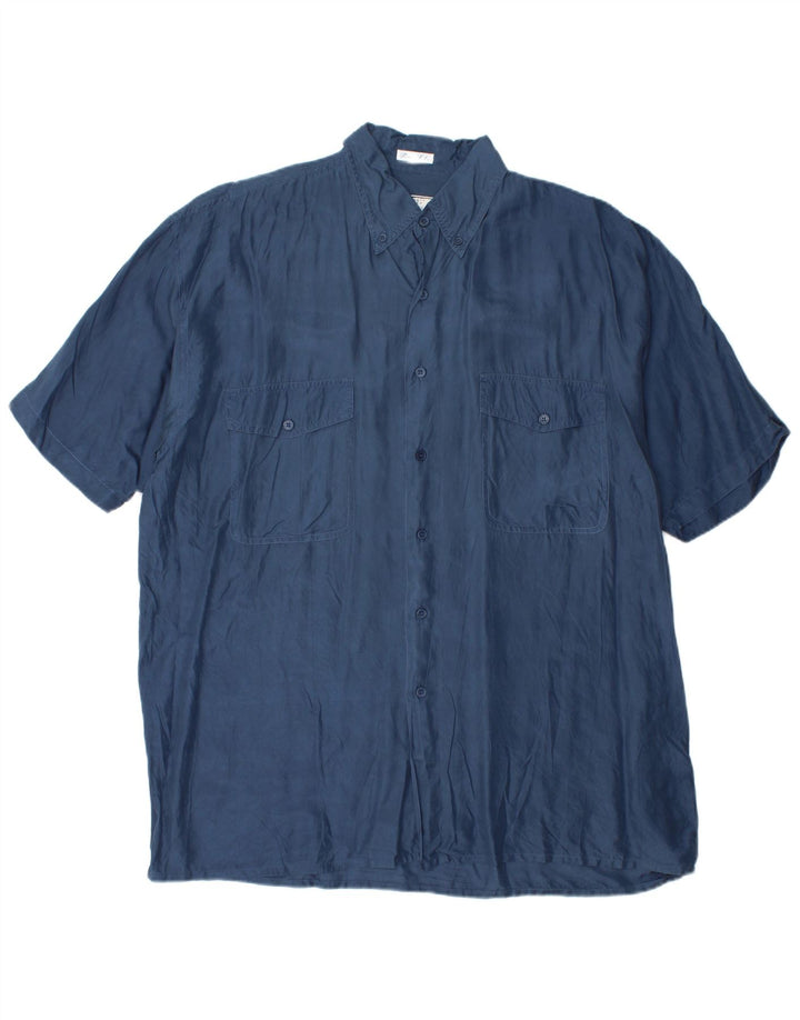 Camicia a maniche corte da uomo BRUGI Large in seta blu navy