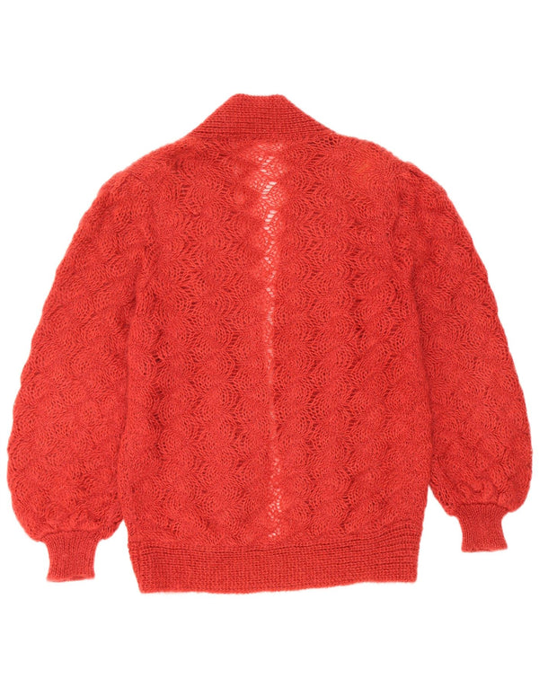 Maglione cardigan aperto da donna vintage UK 16 grande mohair rosso