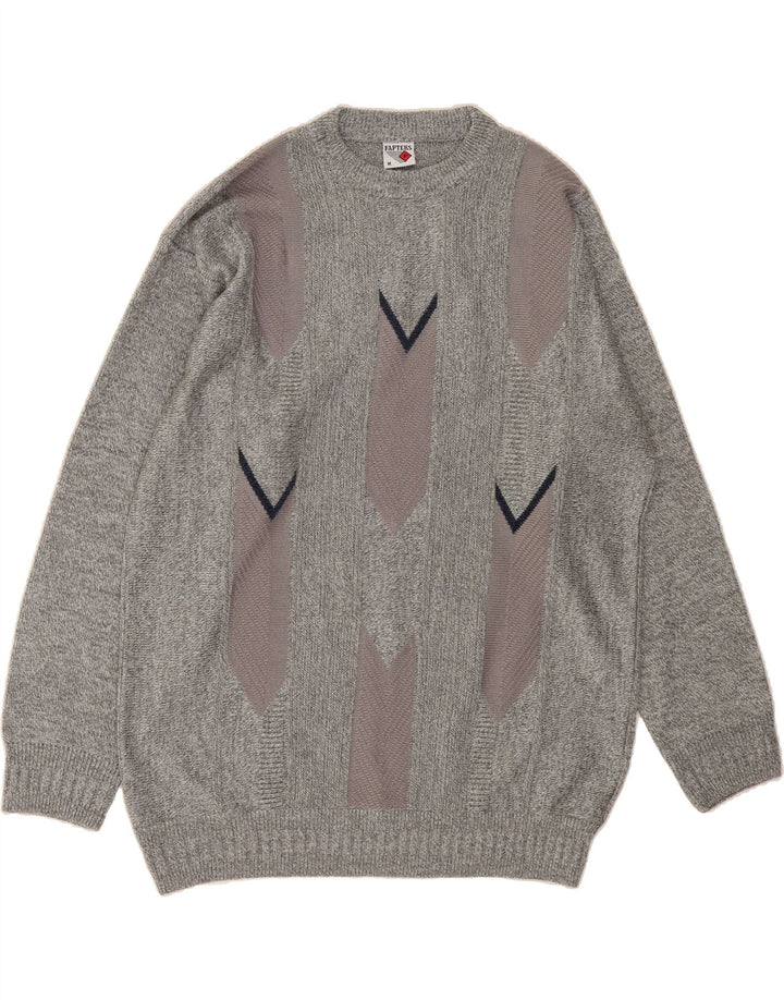 VINTAGE Mens Crew Neck Jumper Sweater Medium Grey Colourblock Acrylic Vintage Vintage and Second-Hand Vintage from Messina Hembry 