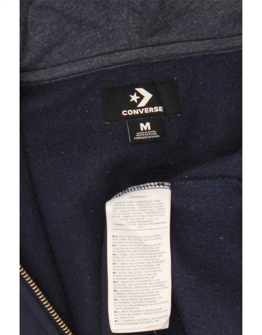 Maglione con cappuccio e zip da uomo Converse in cotone blu navy medio