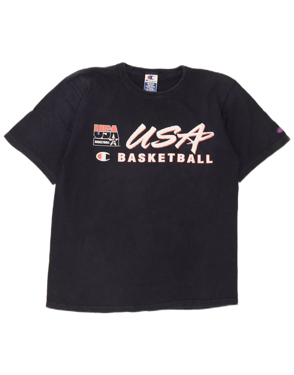 Champion Mens Graphic T-Shirt Top Medium Navy Blue Cotton