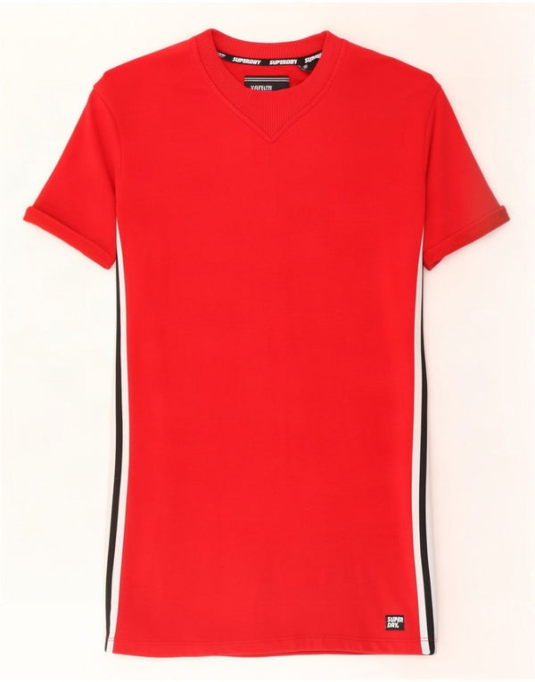 Abito t-shirt a maniche corte da donna Superdry UK 10 piccolo rosso a righe
