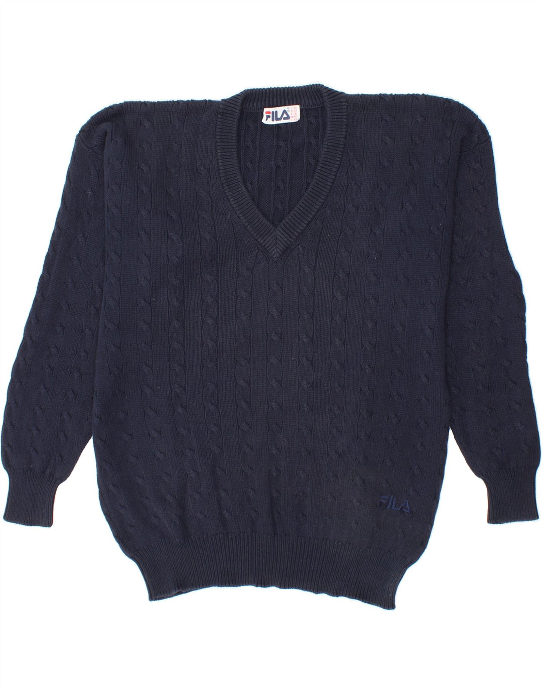 FILA Mens V-Neck Jumper Sweater IT 50 Medium Navy Blue Cotton Vintage Fila and Second-Hand Fila from Messina Hembry 