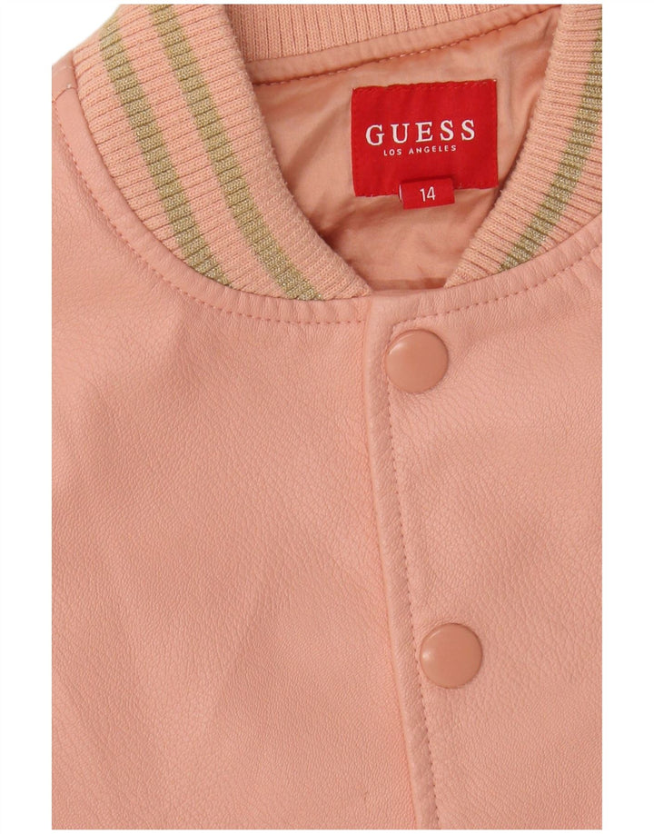 GUESS Girls Graphic Varsity Jacket 13-14 Years Pink Colourblock