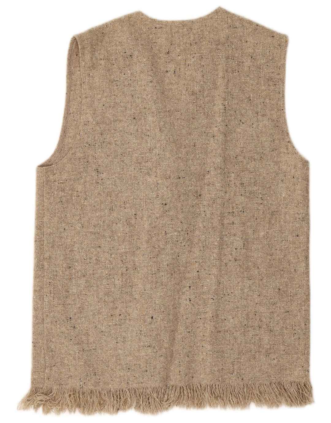 Maglione cardigan senza maniche vintage da donna UK 14 Lana screziata grigio medio