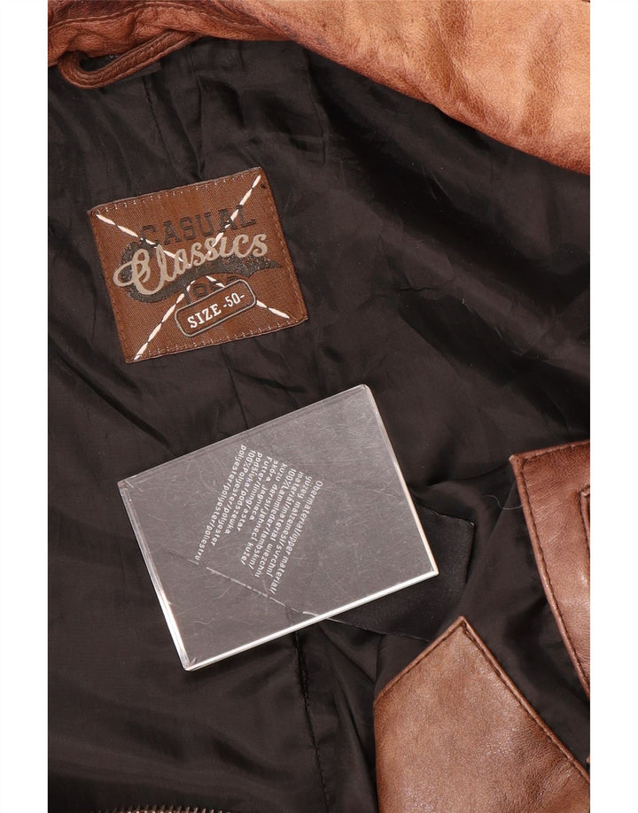 Giacca in pelle militare da uomo classica IT 50 grande in pelle marrone