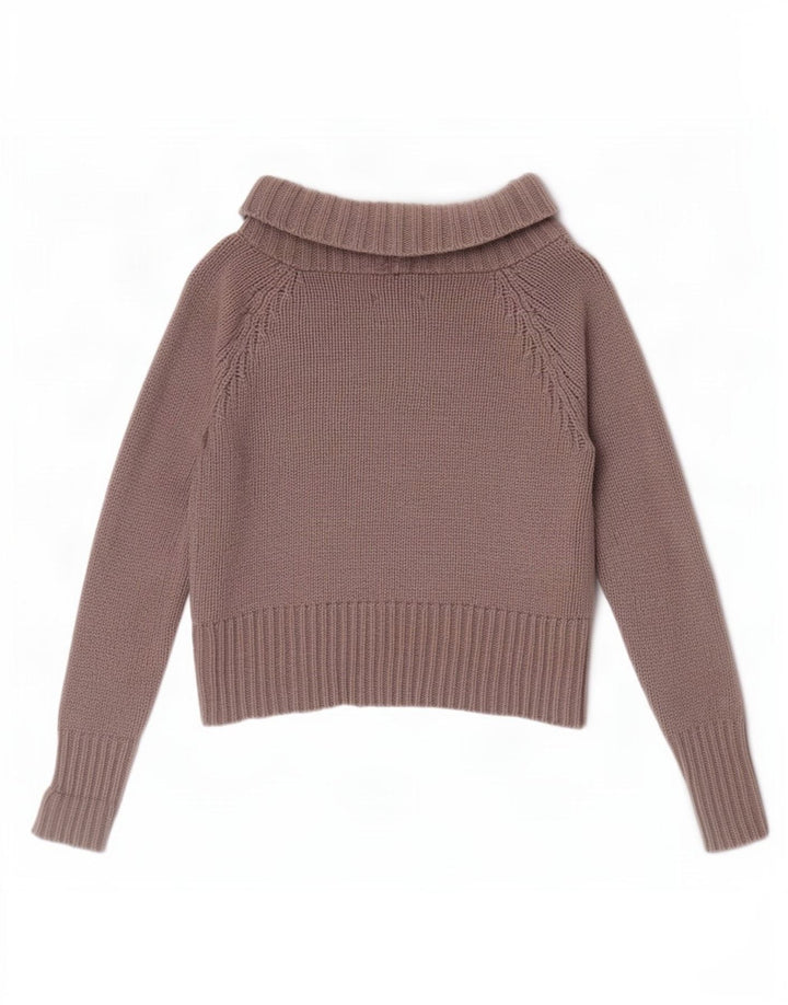 Maglione cardigan avvolgente con maniche a 3/4 corto da donna Jigsaw UK 14 Marrone medio