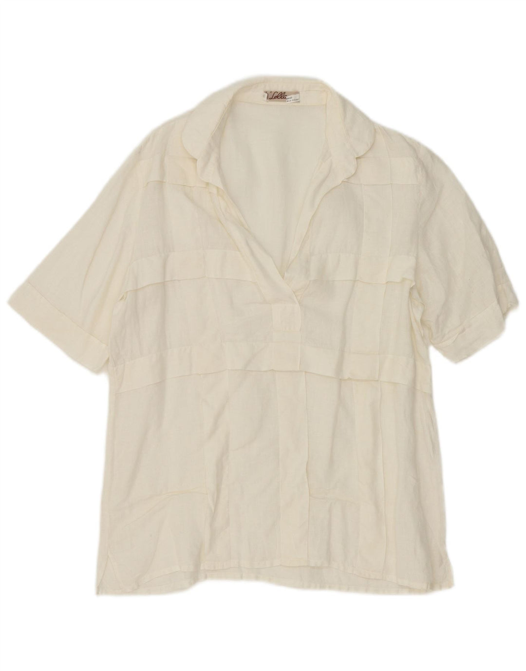 Camicia pullover a maniche corte da donna vintage IT 44 Lino bianco medio