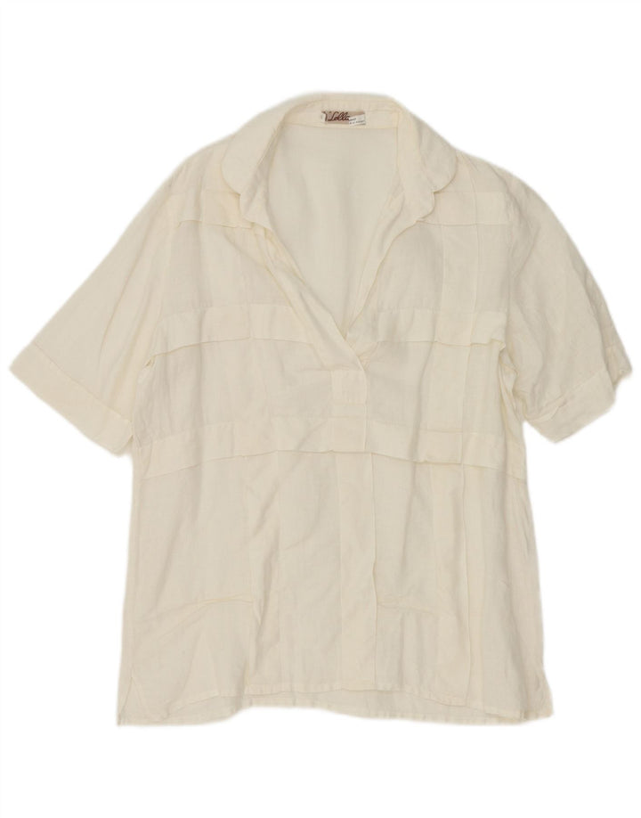 Camicia pullover a maniche corte da donna vintage IT 44 Lino bianco medio