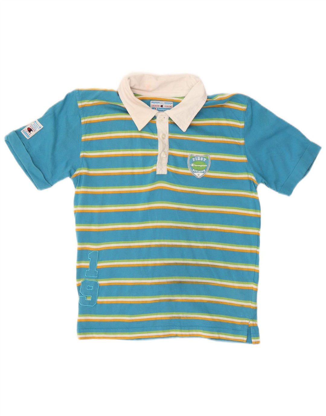 Polo grafica da bambino CHAMPION 9-10 anni in cotone a righe blu medio