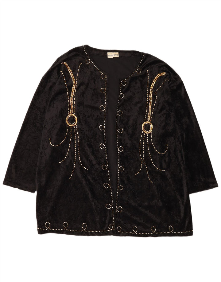 Top cardigan grafico da donna vintage EU 52/54 4XL poliestere nero