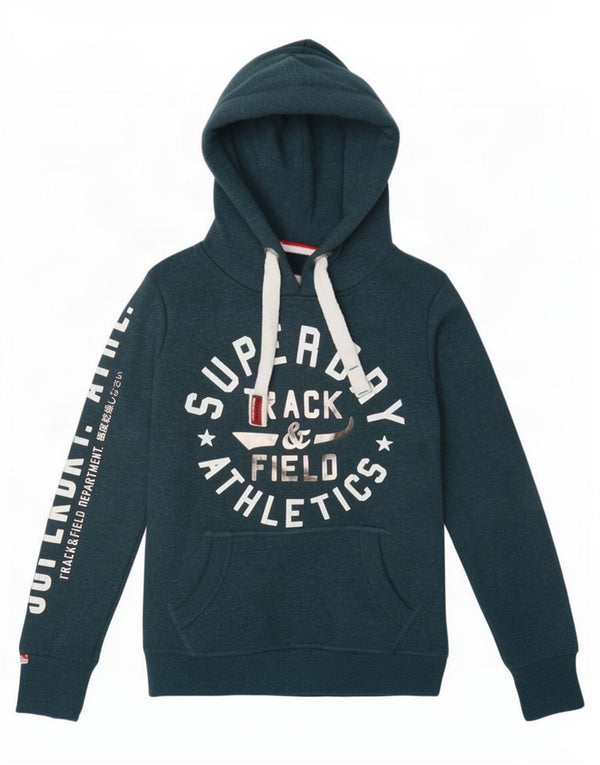 Felpa con cappuccio grafica da donna Superdry UK 6 XS blu cotone