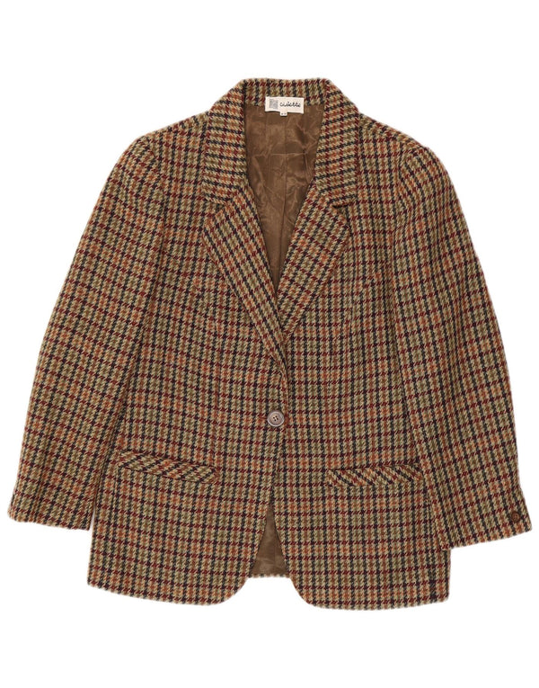 Giacca blazer vintage da donna a 1 bottone IT 42 in lana pied de poule marrone medio