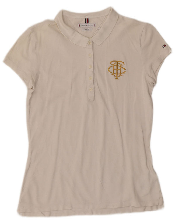 Polo da donna slim fit Tommy Hilfiger UK 12 cotone bianco medio