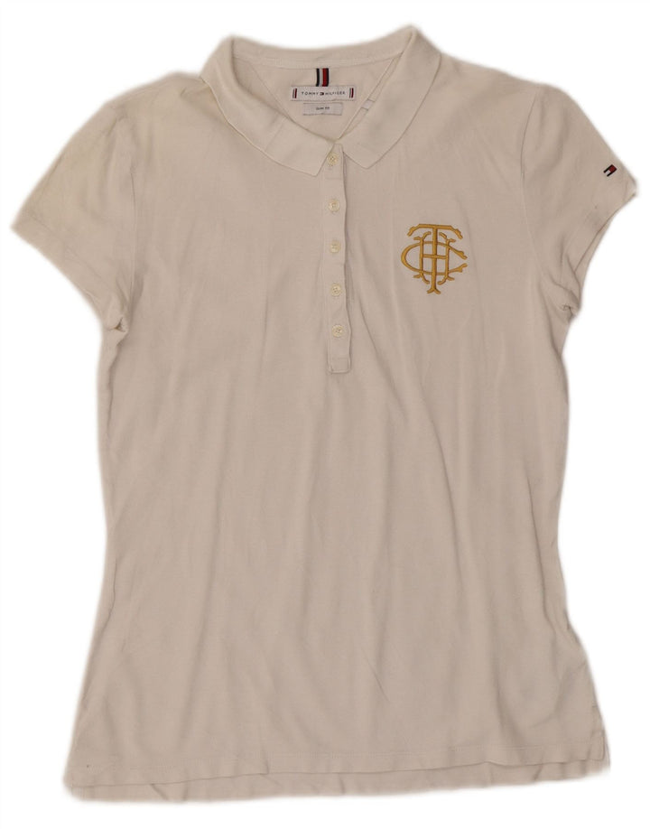 Polo da donna slim fit Tommy Hilfiger UK 12 cotone bianco medio