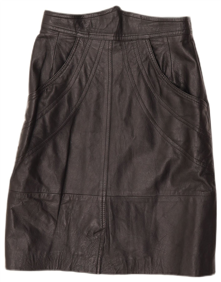 Gonna in pelle vintage da donna IT 42 media W27 nera