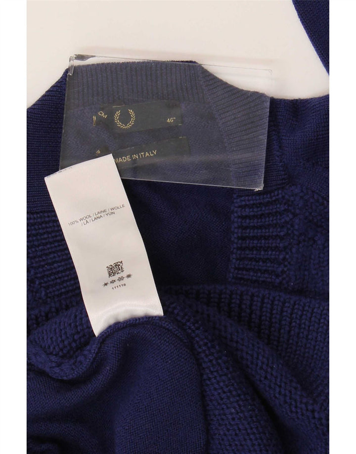 Maglione da uomo con scollo a V Fred Perry, grande, in lana blu navy