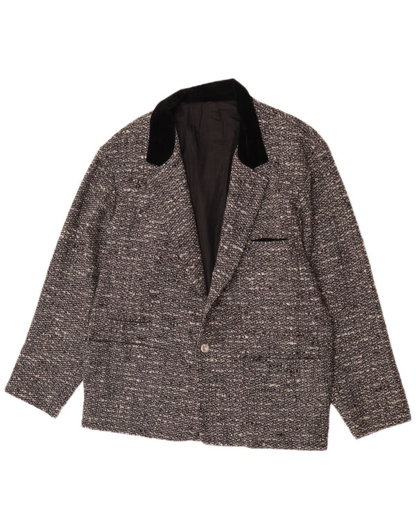 Giacca blazer vintage da uomo a 1 bottone UK 40 grande grigia chiazzata