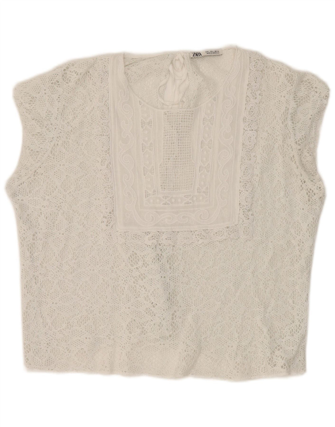 Top corto in camicetta di pizzo da donna Zara UK 16 grande bianco