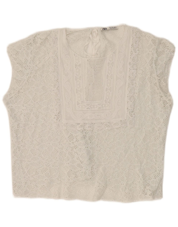 Top corto in camicetta di pizzo da donna Zara UK 16 grande bianco