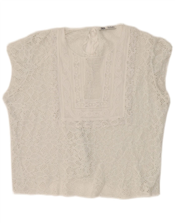 Top corto in camicetta di pizzo da donna Zara UK 16 grande bianco