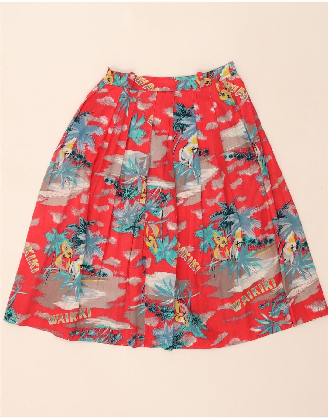 VINTAGE Womens Pleated Skirt W26 Small Red Floral Vintage Vintage and Second-Hand Vintage from Messina Hembry 