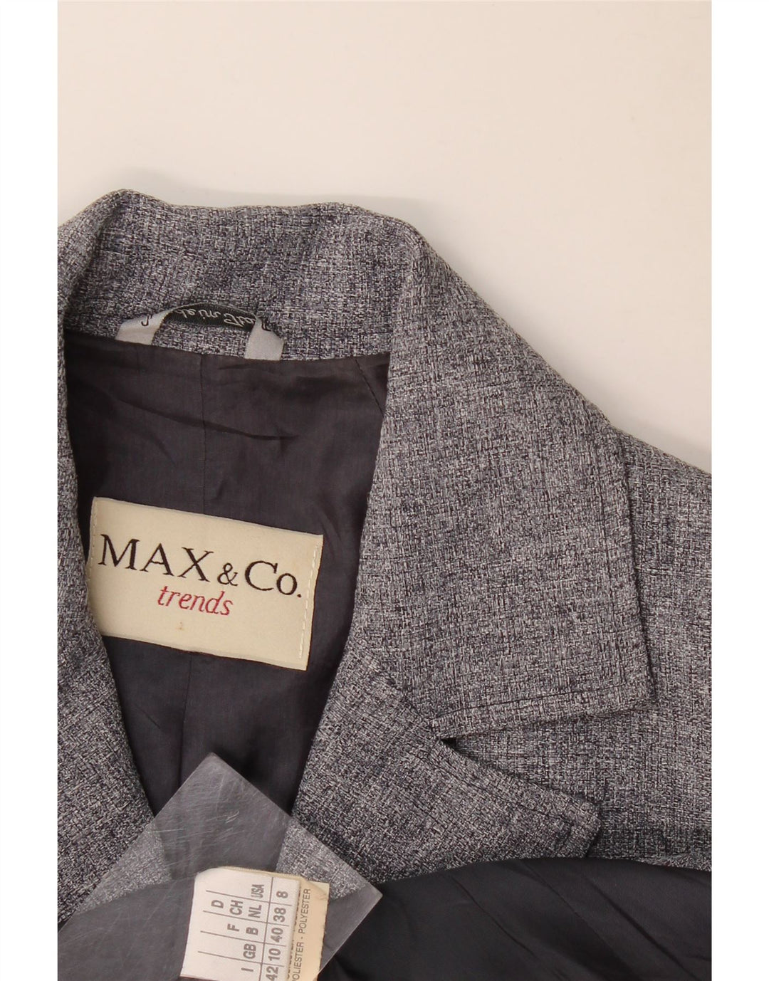 Giacca blazer a 4 bottoni da donna Max & Co. UK 10 piccola poliestere grigio