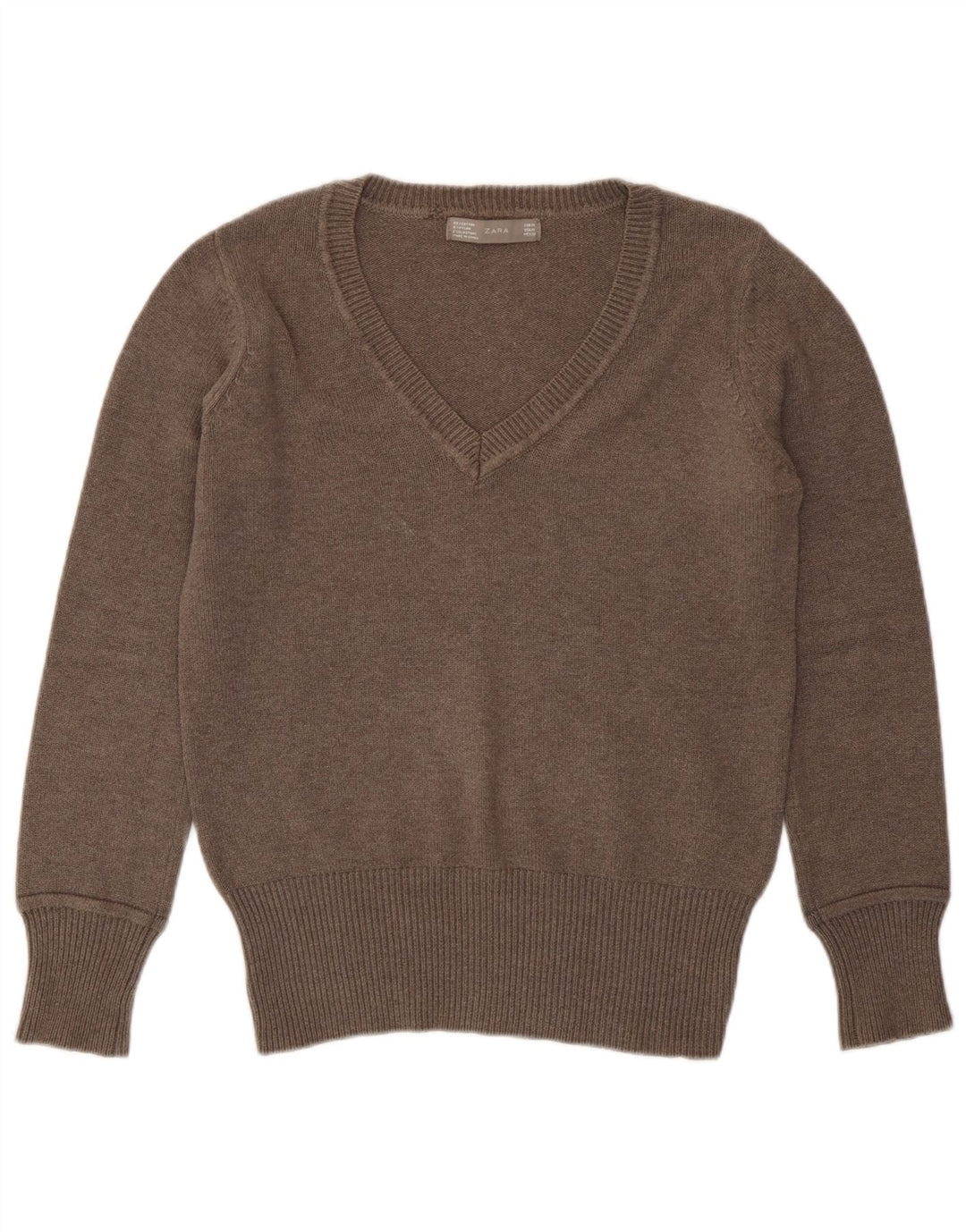 Maglione maglione con scollo a V da donna Zara UK 14 Marrone medio