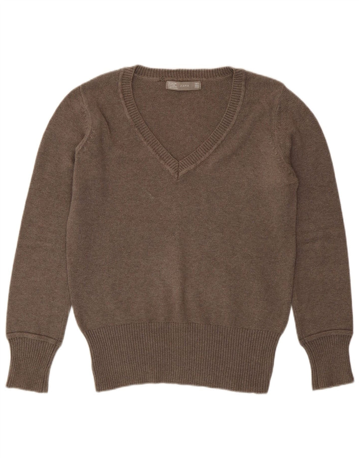 Maglione maglione con scollo a V da donna Zara UK 14 Marrone medio
