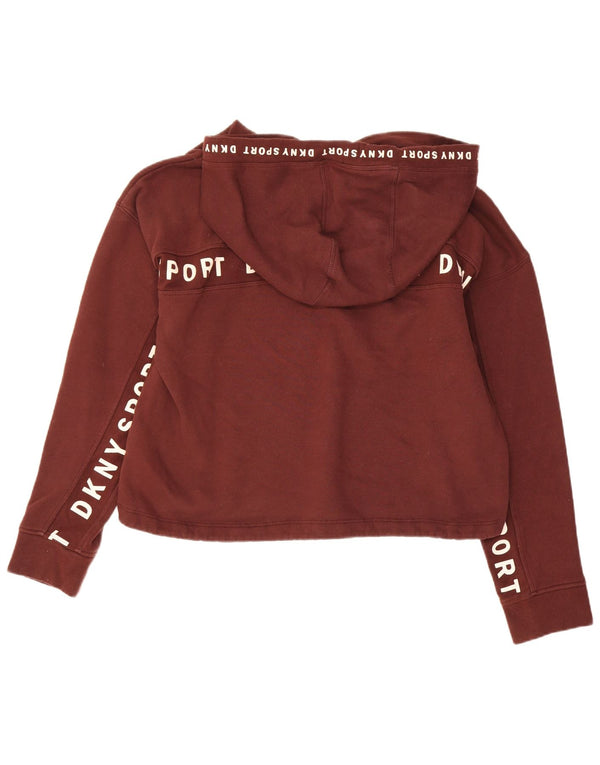Maglione con cappuccio oversize grafico da donna Dkny UK 10 piccolo cotone marrone