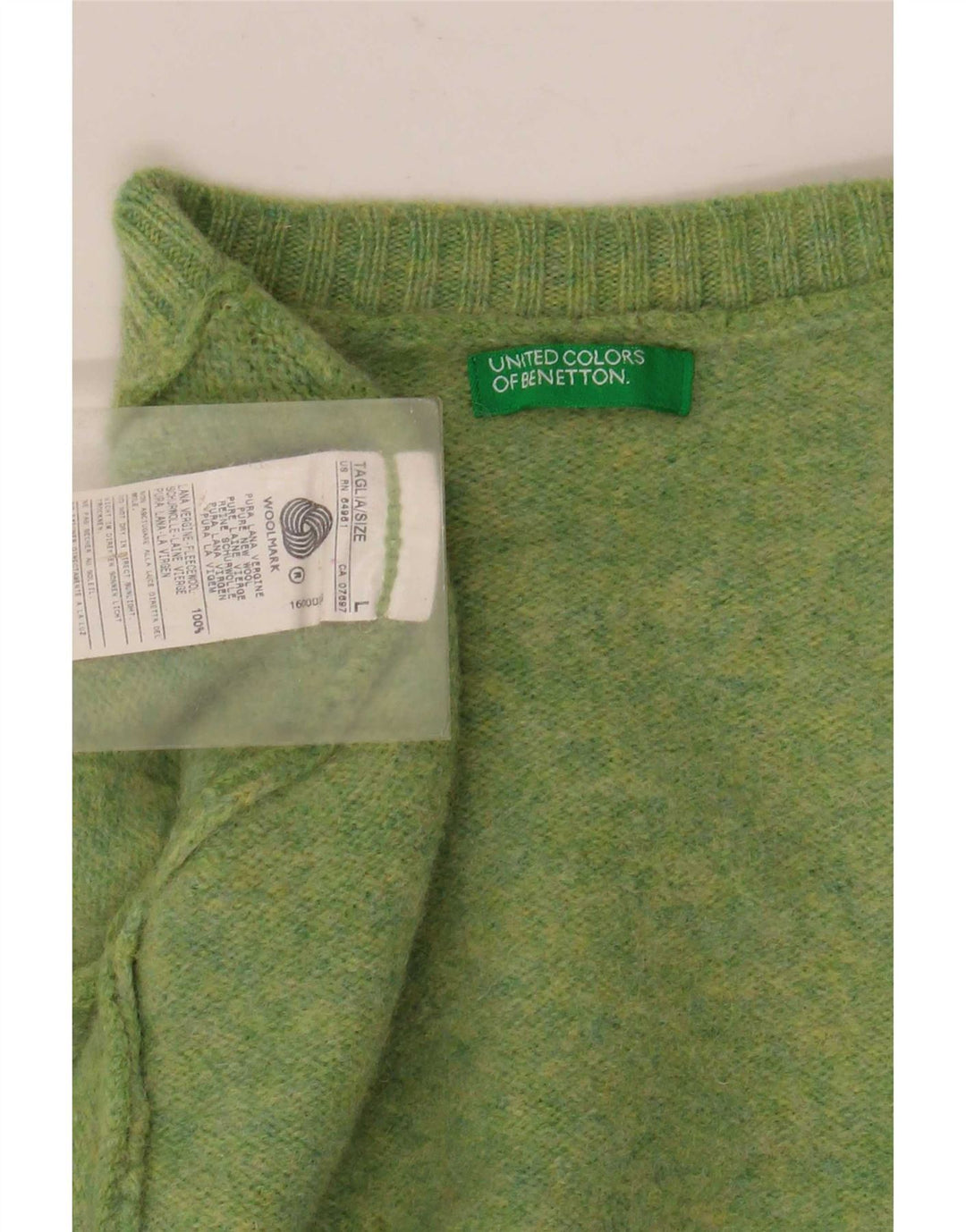 Maglione maglione girocollo da donna Benetton UK 16 Large Green Wool