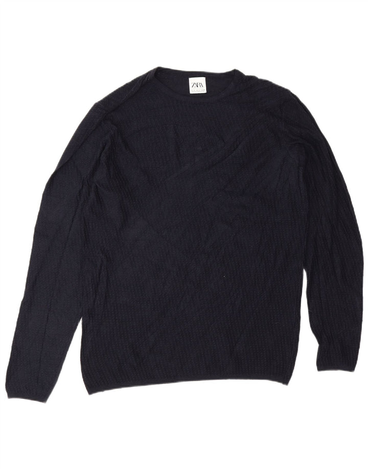 Maglione Zara da uomo girocollo in viscosa blu navy medio