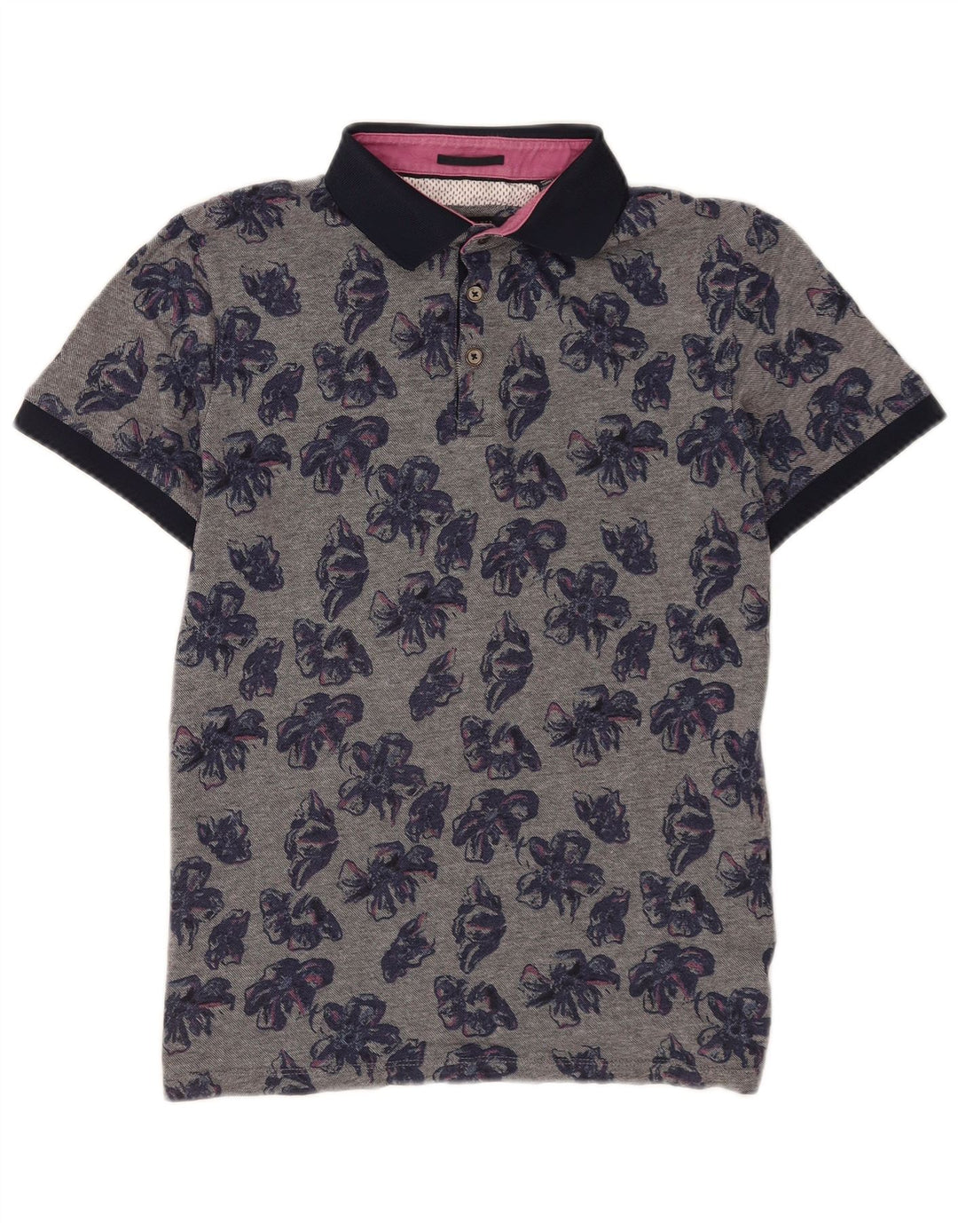 Polo da uomo Ted Baker taglia 4 grande in cotone floreale grigio