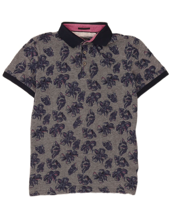 Polo da uomo Ted Baker taglia 4 grande in cotone floreale grigio