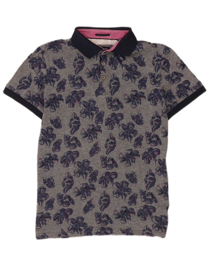 Polo da uomo Ted Baker taglia 4 grande in cotone floreale grigio