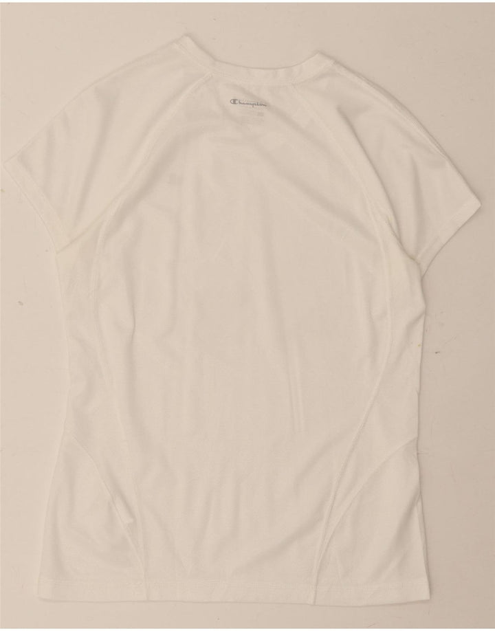 CHAMPION Womens T-Shirt Top UK 12 Medium White Polyester Vintage Champion and Second-Hand Champion from Messina Hembry 