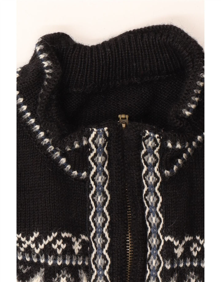 Maglione cardigan da uomo VINTAGE grande Fair Isle nero