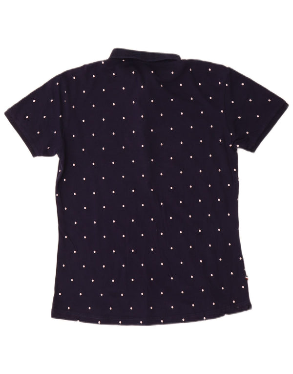 Polo vintage da donna UK 12 cotone maculato blu navy medio