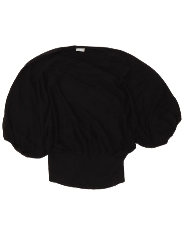 Oasis Maglione da donna a maniche corte con scollo a barca UK 10 Piccolo cotone nero