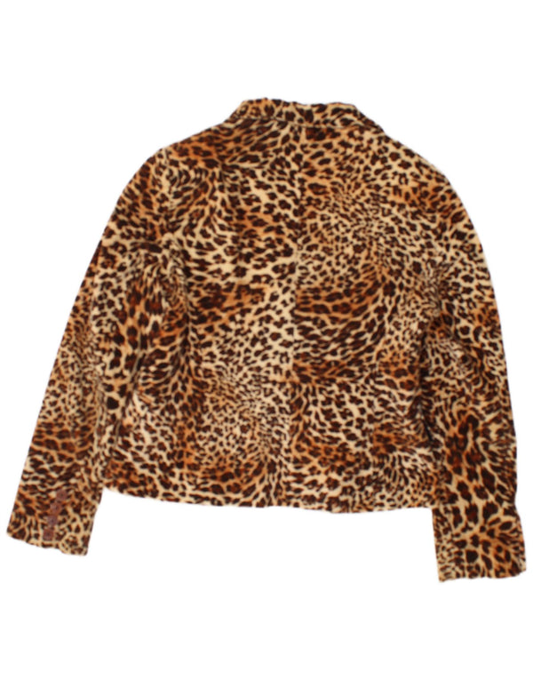 Giacca blazer vintage da donna a 1 bottone UK 12 stampa animalier marrone medio