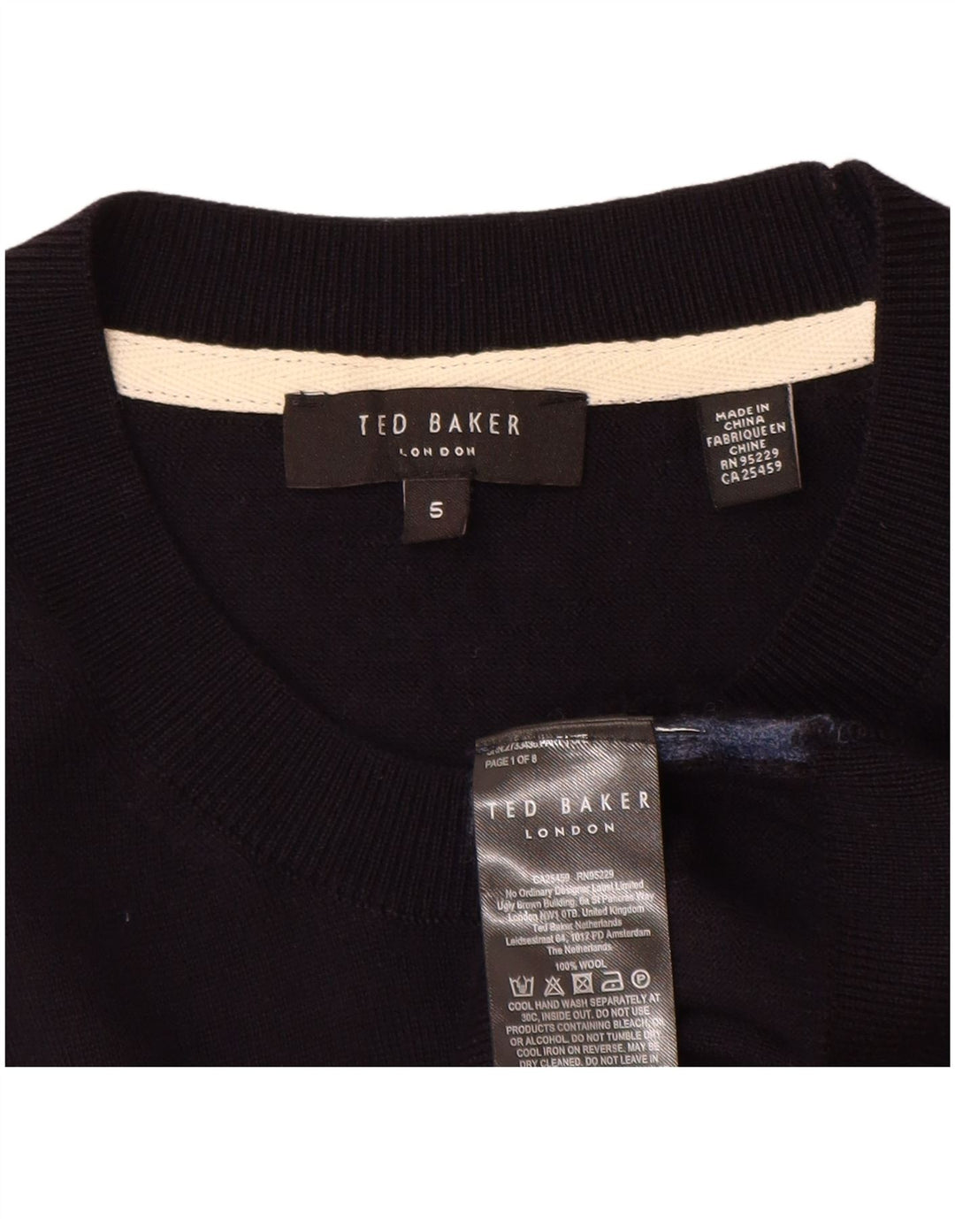 Maglione maglione girocollo da donna Ted Baker taglia 5 XL lana blu navy