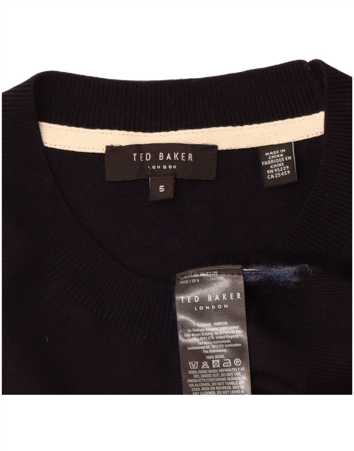 Maglione maglione girocollo da donna Ted Baker taglia 5 XL lana blu navy