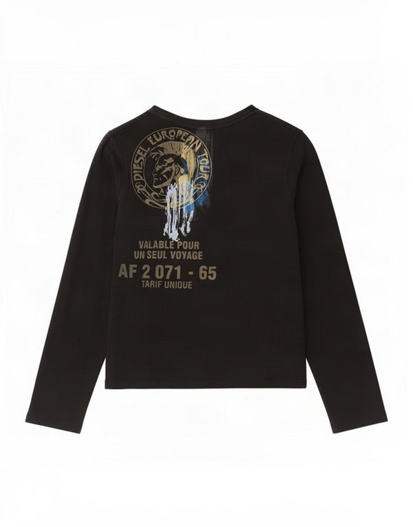 Diesel Top grafico per ragazze manica lunga 13-14 anni XL cotone nero